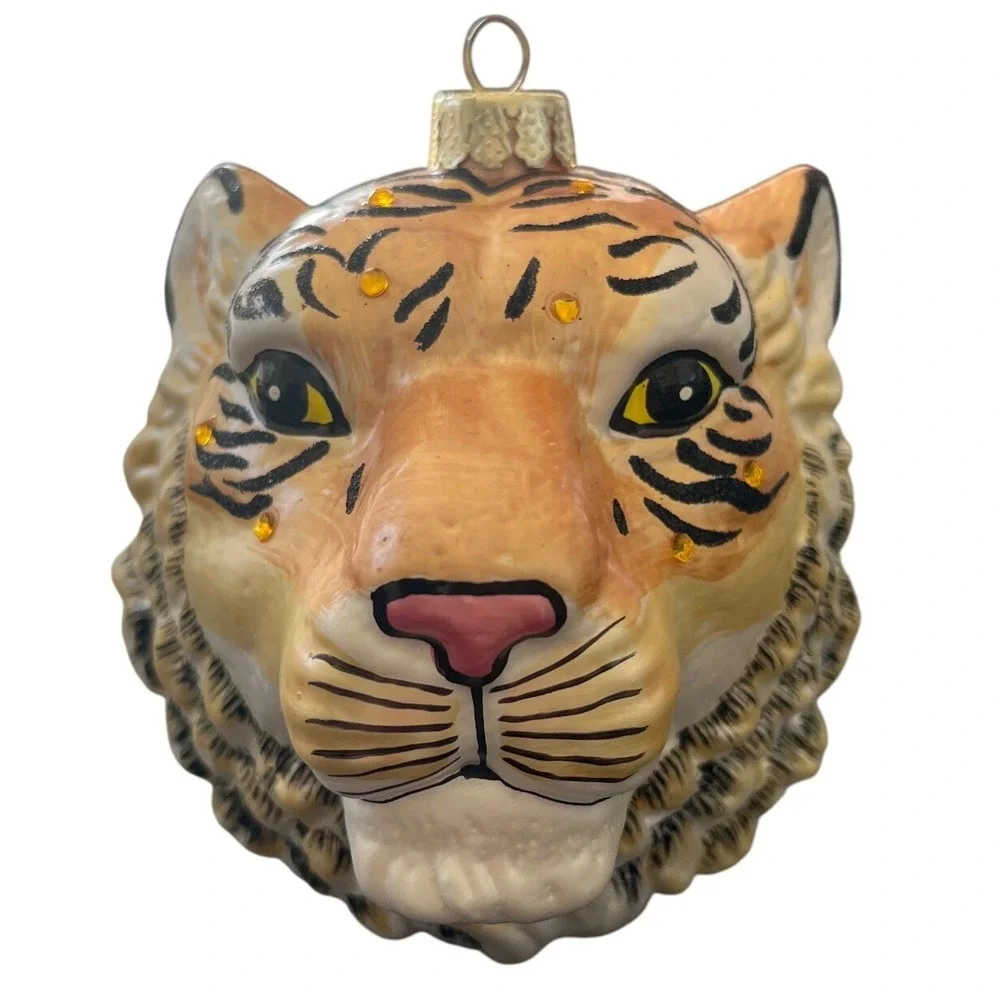 Tiger Head‎ Ornament Brown Black Stripes Holiday Decoration